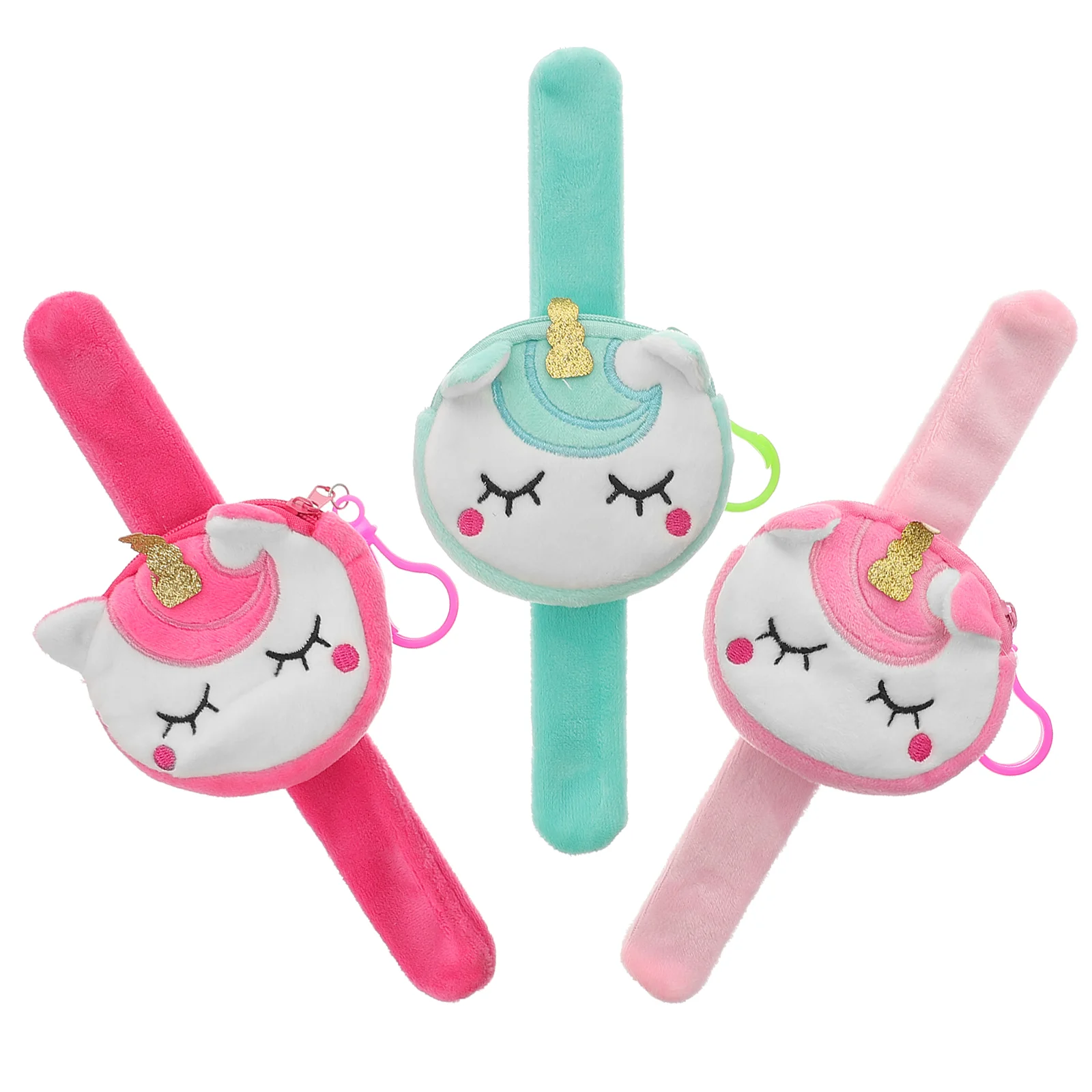 3 Pcs Bracelets Unicorn Coin Purse Storage Pouch Slap Wrist Kids Child kawaii Cartoon Clapping Ring Party Bracelet Girl Gift