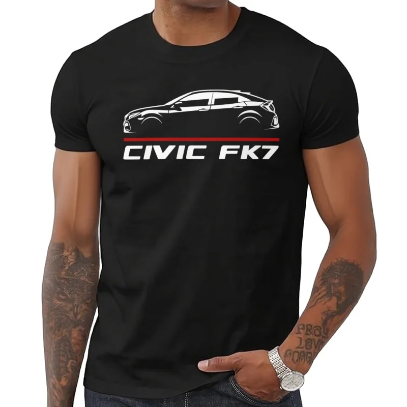 2025 Men summer Casual T Shirt Civic FK7 Car Enthusiast T-shirt Summer 100% Cotton Cool Tee S-3XL