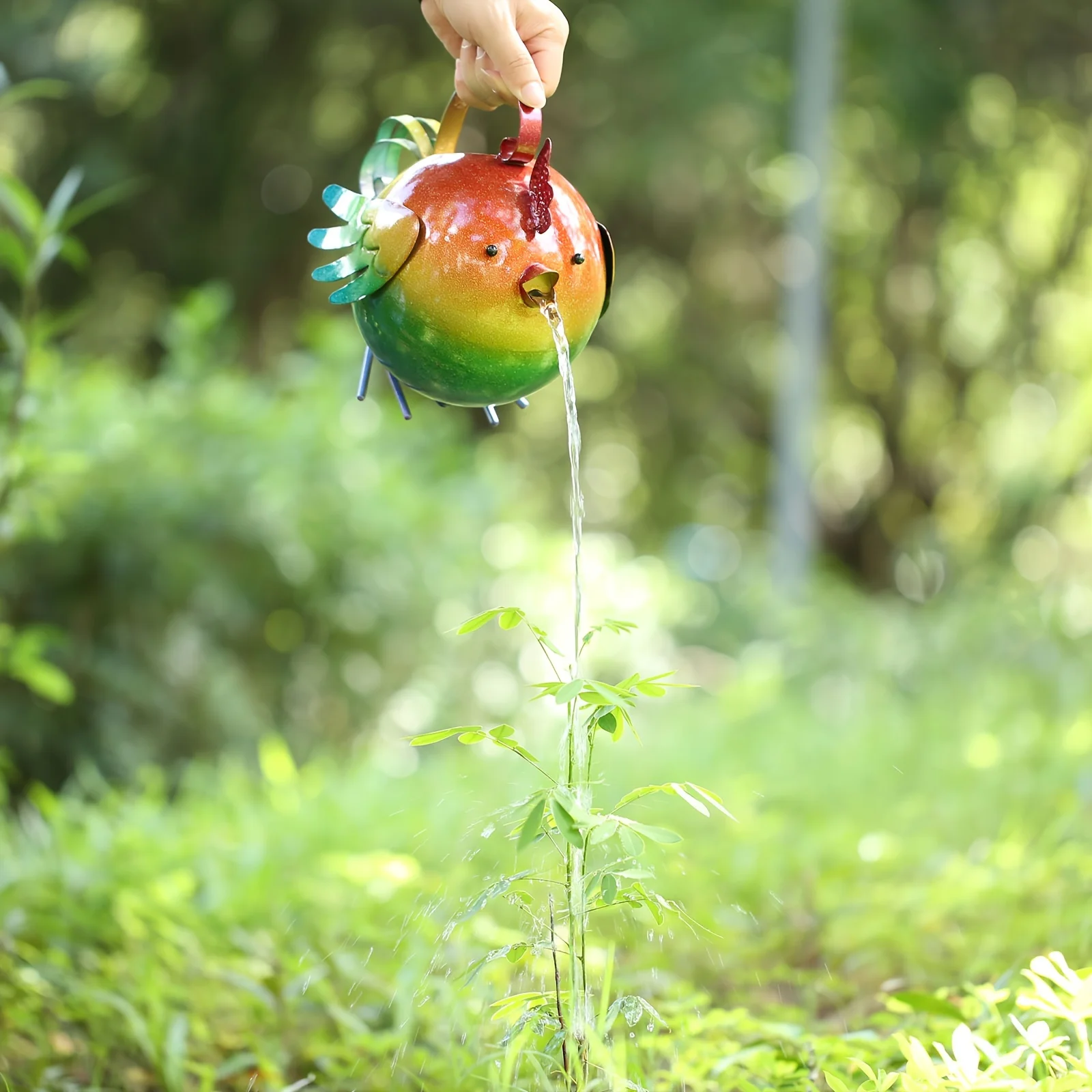 Colorful Metal Chick Watering Can, 9.84 X 7.68 X 7.87 Inch, Whimsical Iron Garden Watering Kettle, High Capacity With Easy Pour