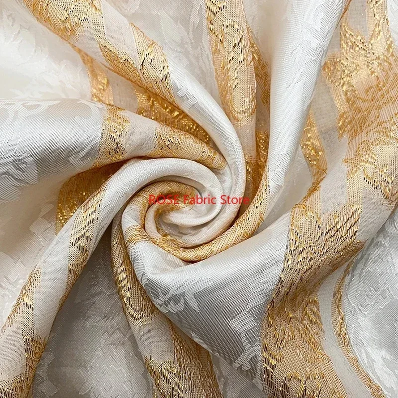 Vintage gold stripes  Organza Fabric Gold Thread Embroidery tulle for Blouse, Spring Dress, Party dress, Dance Dress