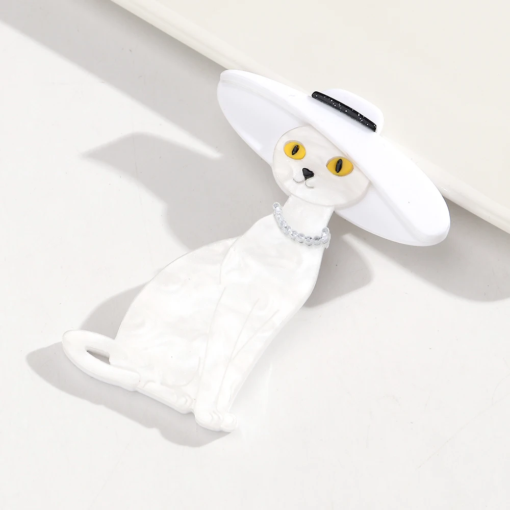 Kreative Acryl-Cartoon-Hut-Katzen-Brosche, Modische Tier-Broschen für Damen, Unisex-Kleidung, Schmuck-Accessoire – Detail 8