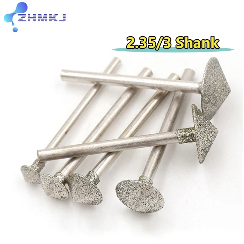 

Conical Umbrella D Needle Diamond Grinding Head 2.35/3mm Shank Jade stone Carving Deburring Rotary Tool Coarse/Fine