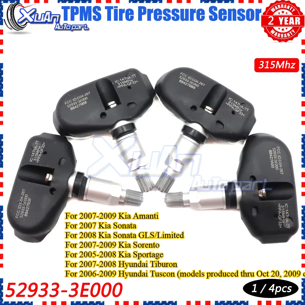 

Система контроля датчика давления в шинах TPMS 52933-3E000 для Hyundai Sonata Tiburon Tuscon Kia Sorento Sportage Amanti 315 МГц