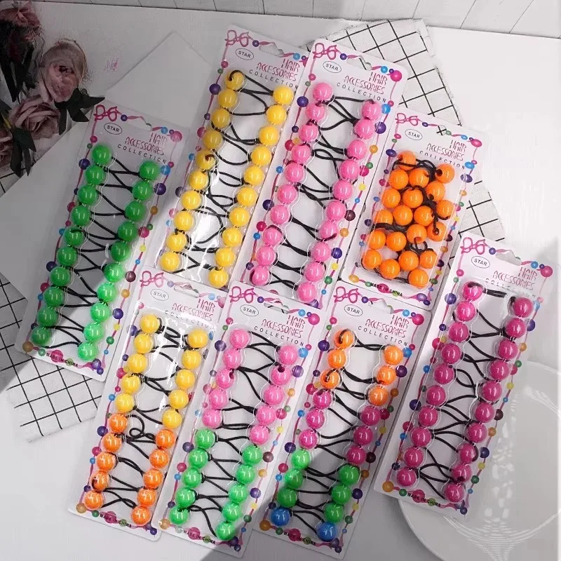 

50pcs Hair Ties Twinbead Ball Bubble Ponytail Holders Colorful Assorted Elastic Accessories for Kids Girls Without Paper Card