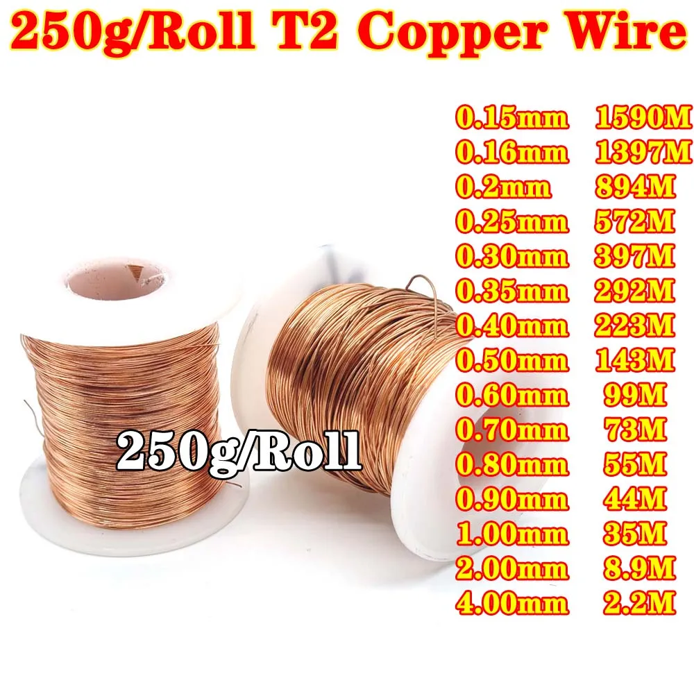 

250g/Roll Copper Wire T2 Copper Coil Conductive Copper Wire, Superfine Copper Wire, Line Bare 0.1 0.2 0.3 0.4 0.5 0.6 1.0 2.0mm