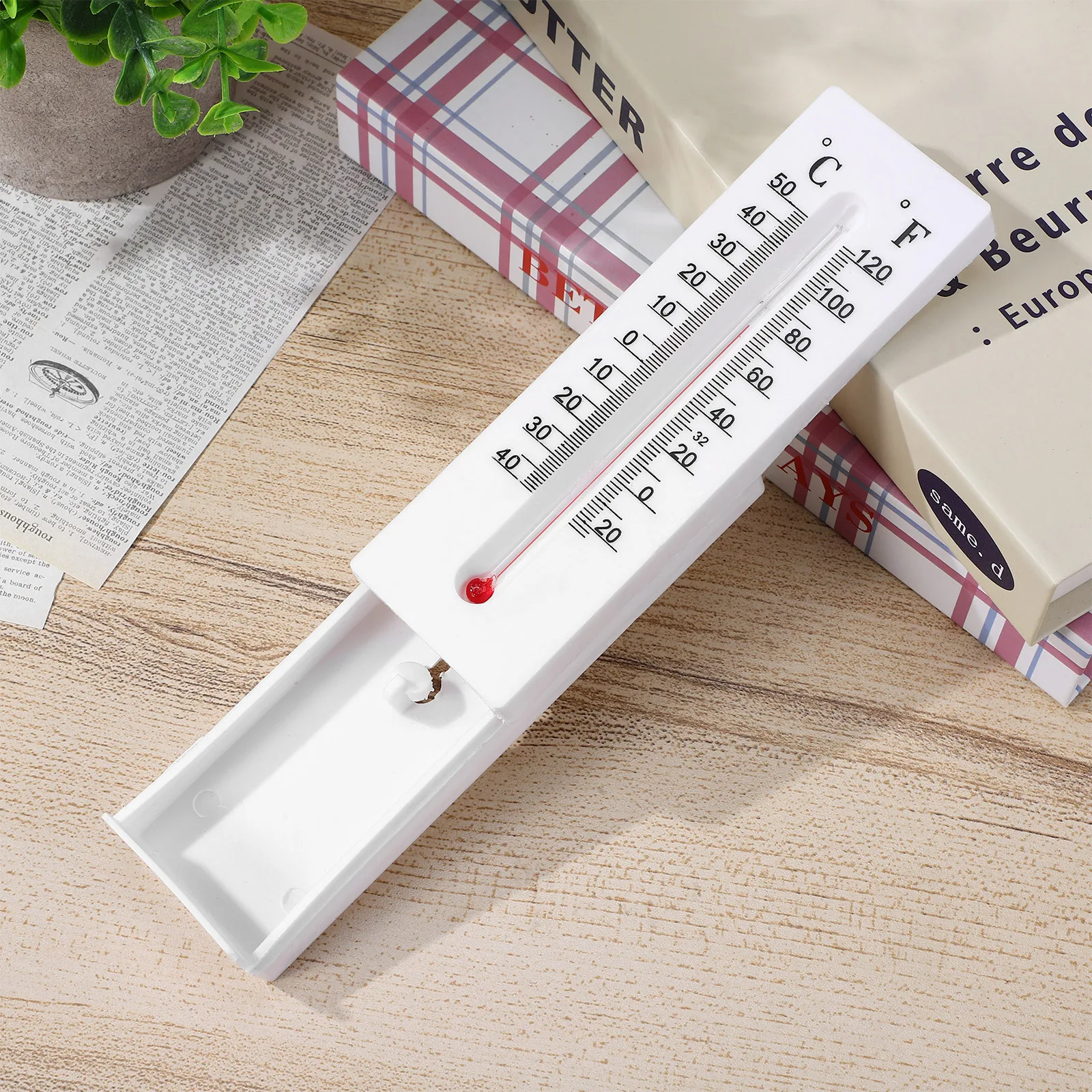 Wall Thermometer with Key Hider Secret Compartment Indoor Outdoor Vertical Dual Scale Temperature Reading Home Security Storage