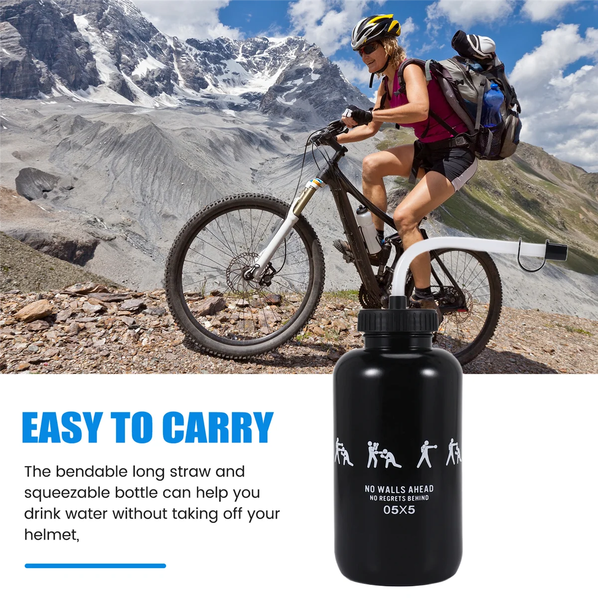 SHOKE 라크로스 물병, BPA 프리 플라스틱 골리 복싱 물병, 스포츠 C 리치용 빨대 1 리터