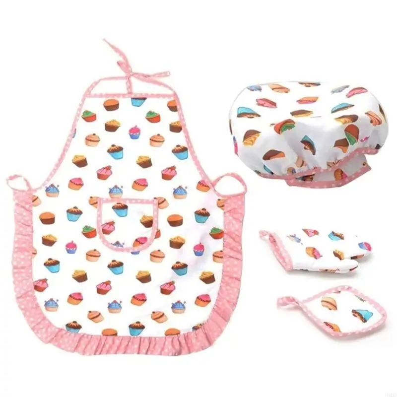 54DF 11 個エプロン 小さな女の子 子供用 調理ベーキングセット シェフ帽子 ミット & 調理器具 幼児用 ドレスアップ シェフコスチューム 役割用