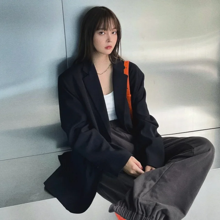 

UNXX Real Shot 2024 Autumn New Black Blazer British-style Casual Loose High-end Jacket for Women Female Office Lady High Quality