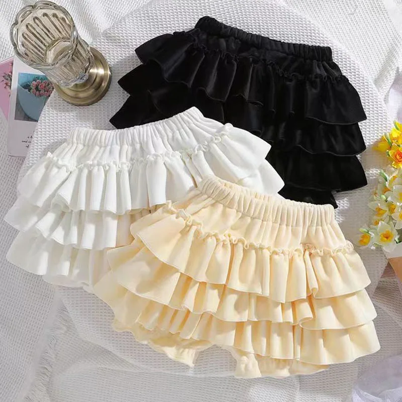 Winter Warm Lolita Safety Short Pants Women Girls Sweet Soft Plush Bloomers Japanese Y2k Ruffles Tiered Knickers Cute Shorts