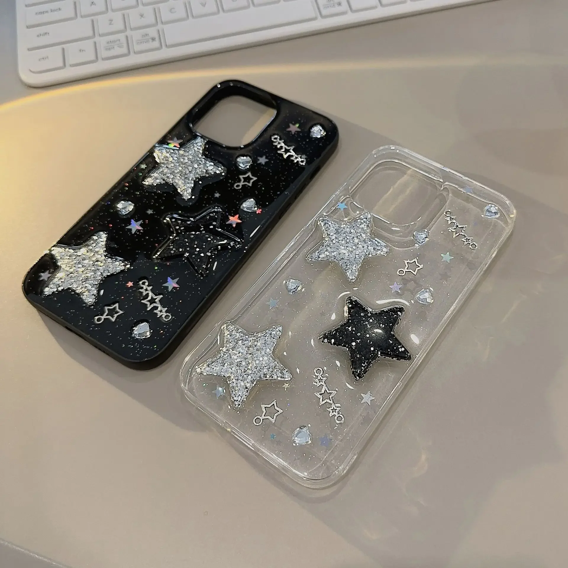 Custodia per telefono trasparente con paillettes glitterate star per iPhone 15 14 13 12 11 Pro Max Xr X 15 14 Plus custodia carina Cover dolce di lusso