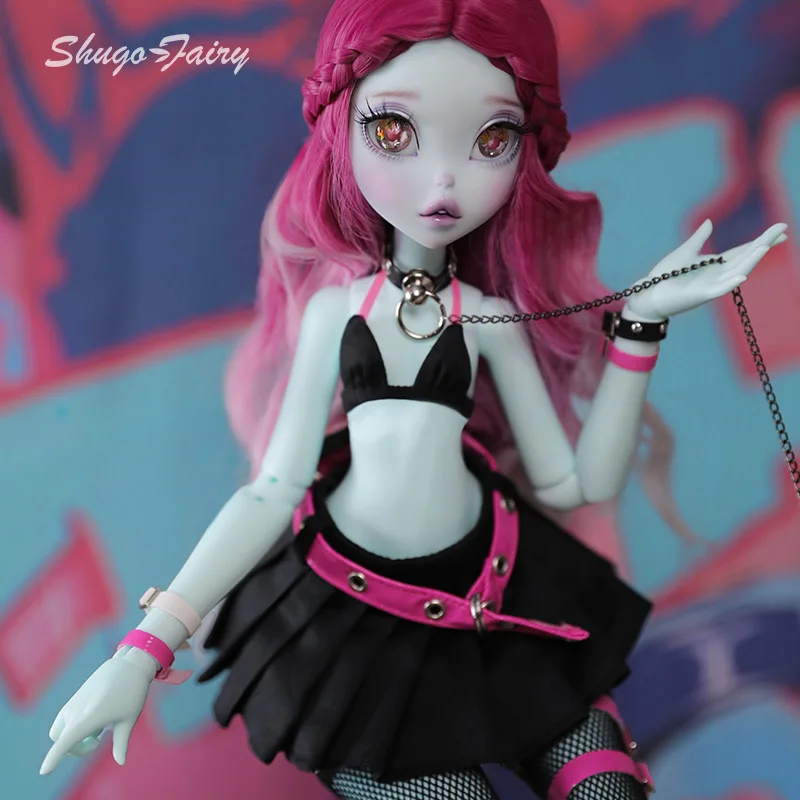 Shuga Fairy 1/4 BJD Doll Kacey Upright And Floppy Ears Spice Girls Black And Pink Style Bunny Toys  Ball Jointed Doll