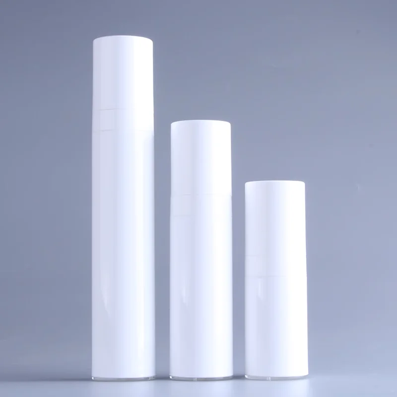 15ml 30ml 50ml branco airless garrafa de vácuo fundação de maquiagem e soros vazio recarregável recipiente de produtos de higiene pessoal bomba de prata