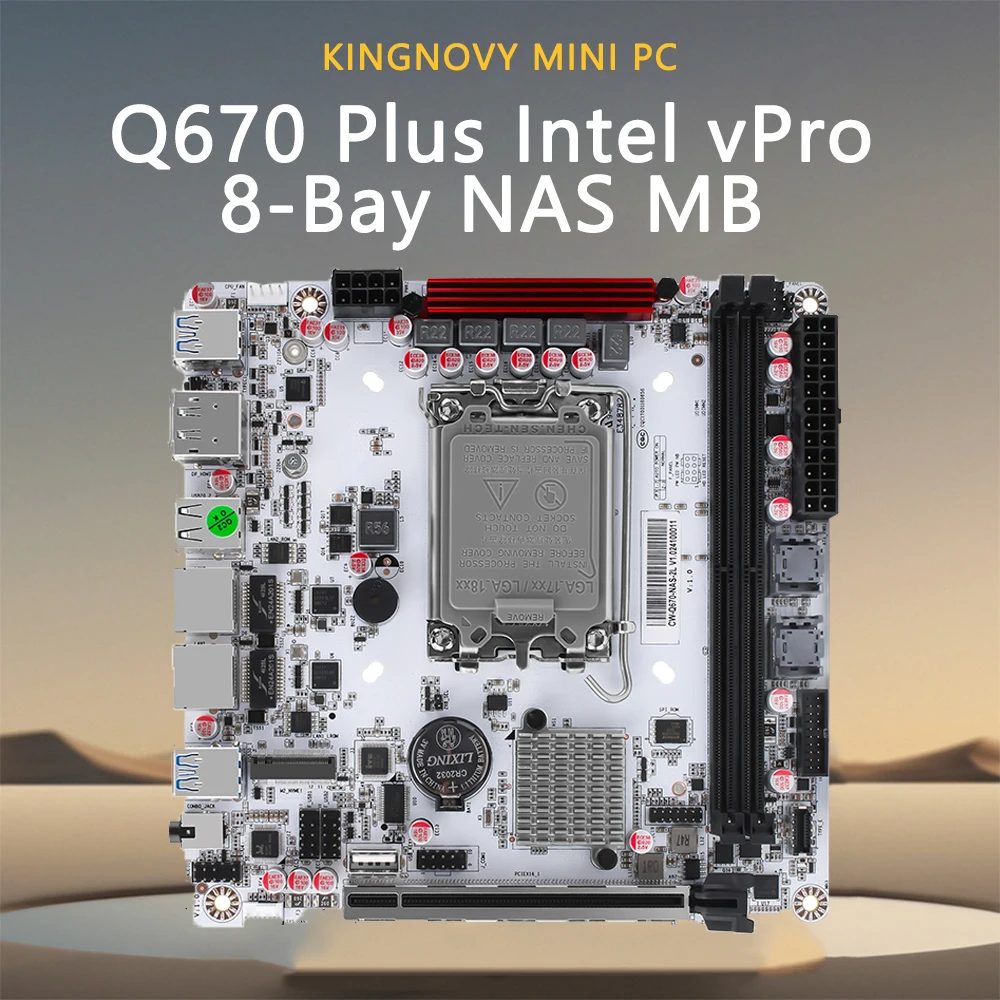 Hot Sale 12/13/14th Gen LGA1700 Processor Motherboard Q670 Intel vPro 8-Bay NAS Mainboard 3x NVMe 2*SFF-8643 Soft Router 2*DDR5