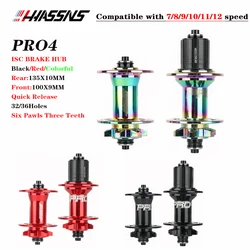 HASSNS Pro4 32/36h MTB Hub 7075 Bearing Freehub MTB Bike Four Palin 32H Rear Hub for 7-12 Speed Noisy Cube Bicycle 6 Pawl Hubs