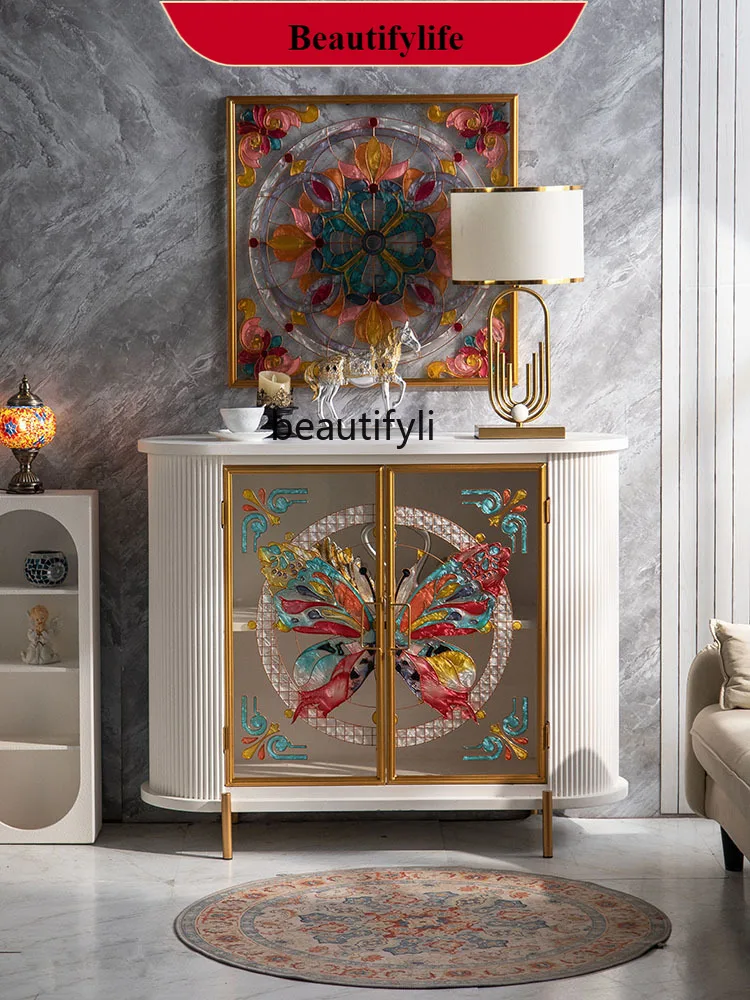 DD132 French Style Solid Wood Sideboard Light Luxury Entrance Cabinet Living Room Side Cabinet Decorative Storage Cabinet