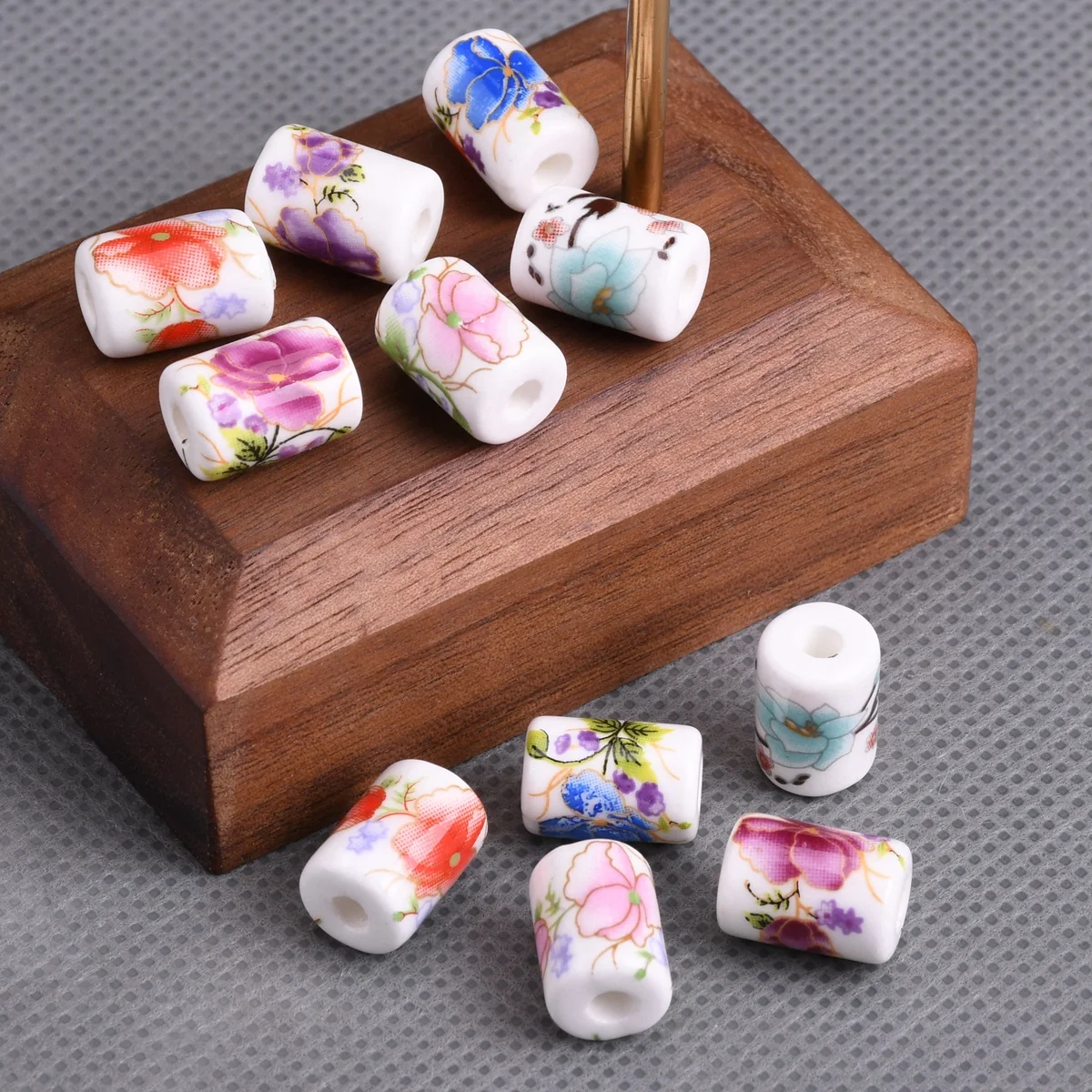 10pcs Flower Painting 12x9mm Cylinder Shape Ceramic Porcelain Loose Beads For Jewelry Making DIY Bracelet Findings