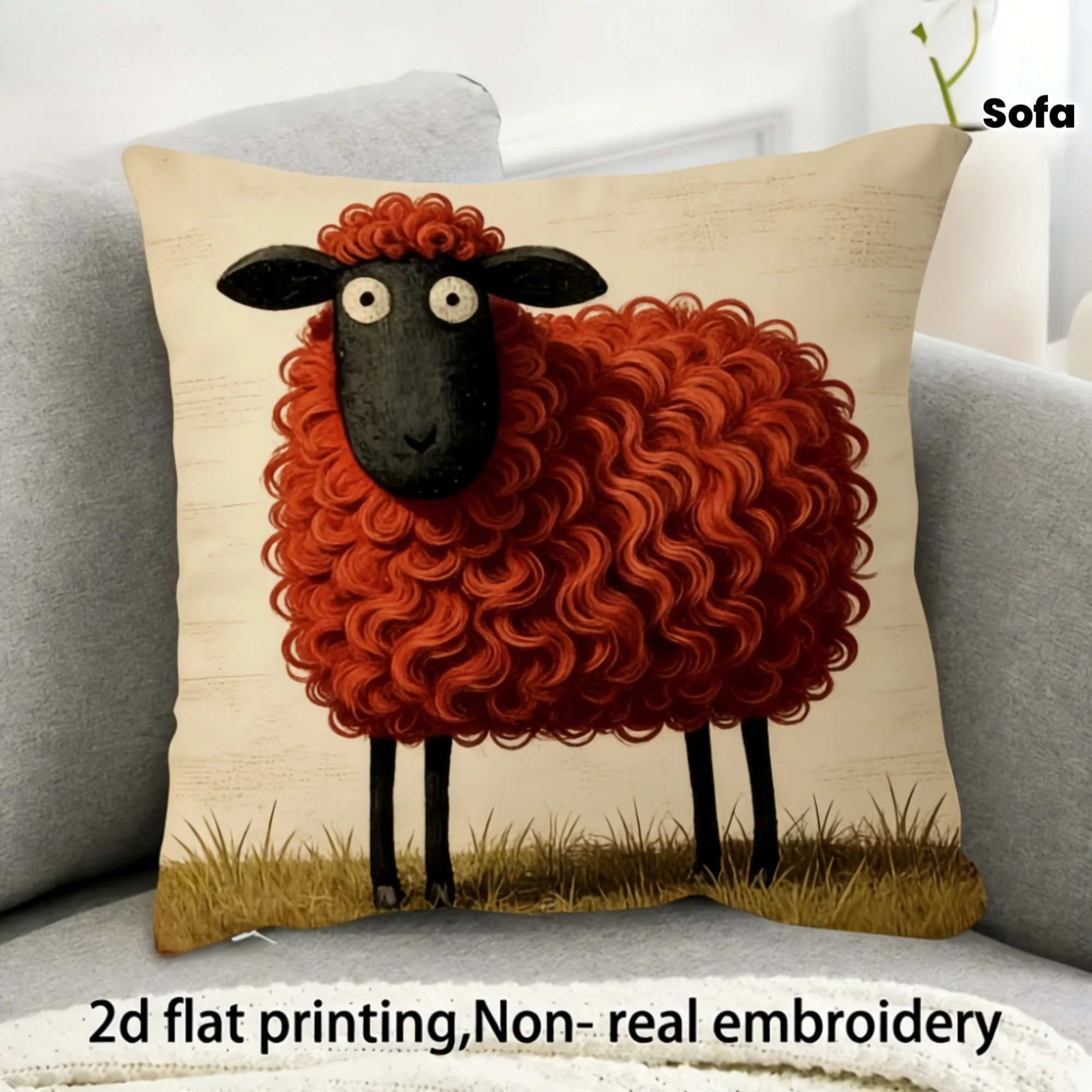 Niedlicher Roter Schaf-Kissenbezug 2D-Druck Cartoon Bauernhof-Tier Kissenhülle für Sofa Bett Couch Gemütliche Rustikale Landhaus-Dekoration Geschenke
