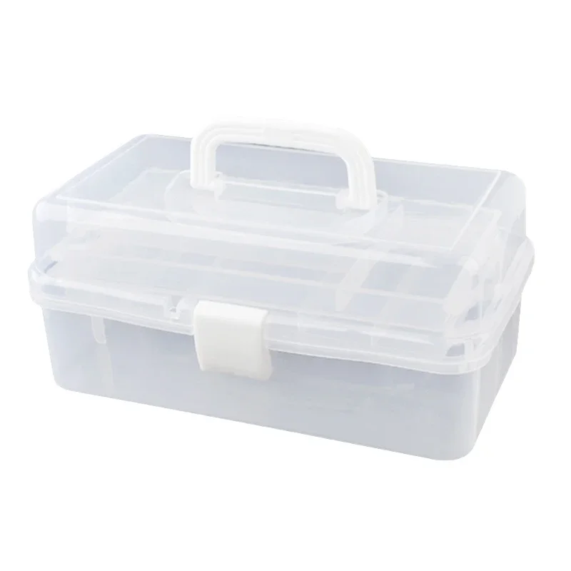 صندوق تخزين الفنون والحرف اليدوية البلاستيكية الشفافة من ثلاث طبقات، صندوق تخزين الخياطة، صندوق أدوات قابل للطي، صندوق تخزين فني متنوع #3