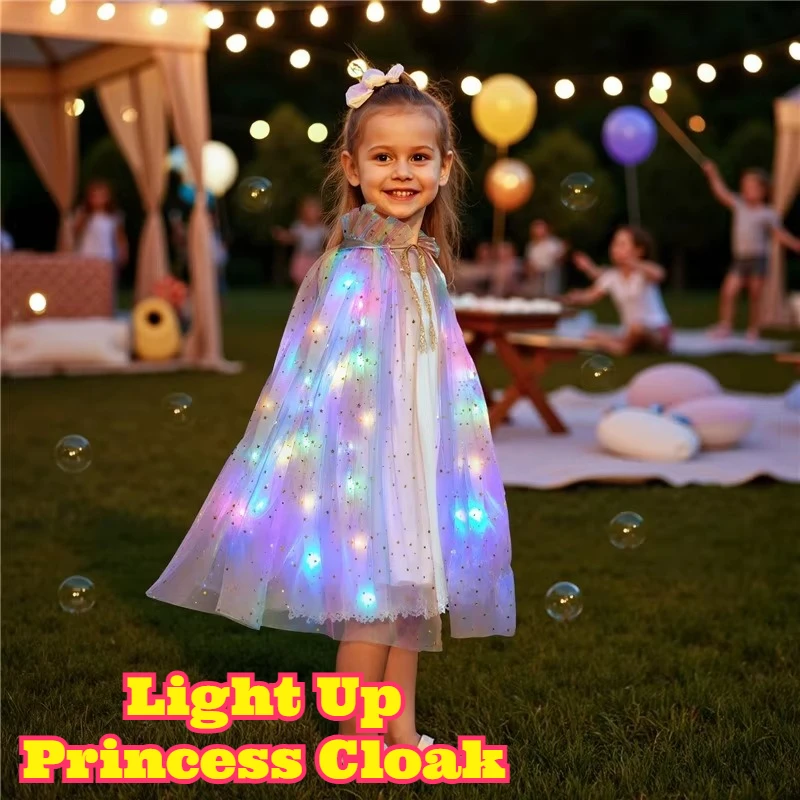 LED Light Up Cape Shawl Princess Cloak Birthday Gift Outer Wear Glowing Costume with Light Strings Soft Flowy Party Cosplay Wrap