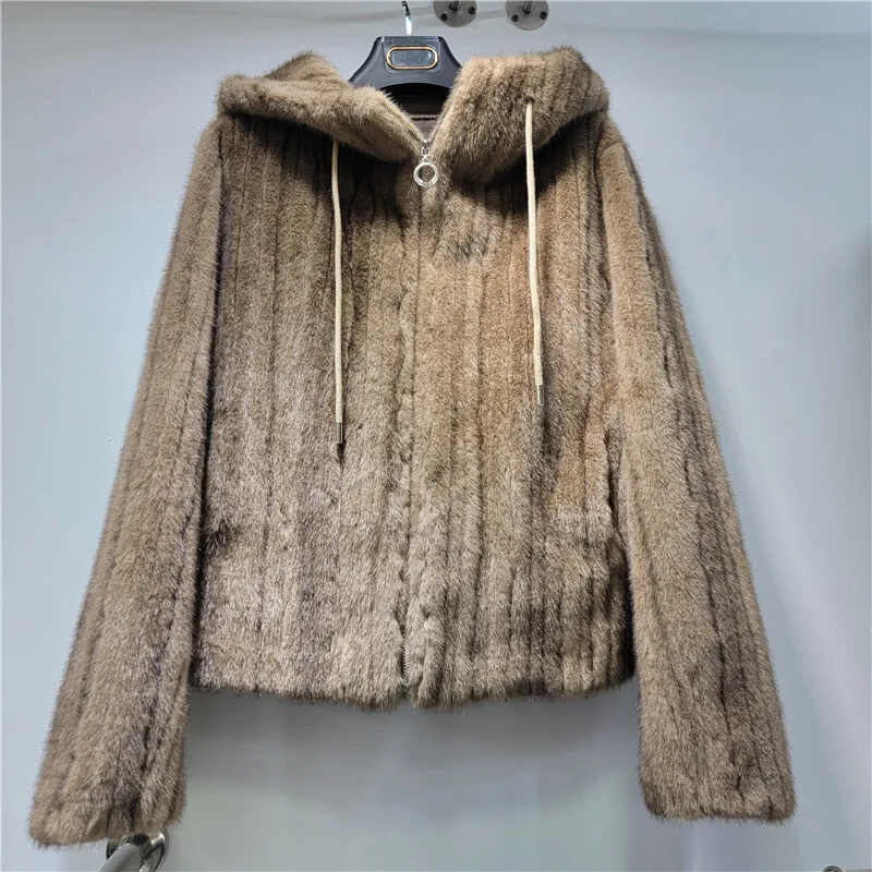 HKSH 2025 Winter New Women's Faux Fur Coat Hooded Drawstring Zipper Luxury High Street Elegant Trendy Short Thick Jacket HK14821