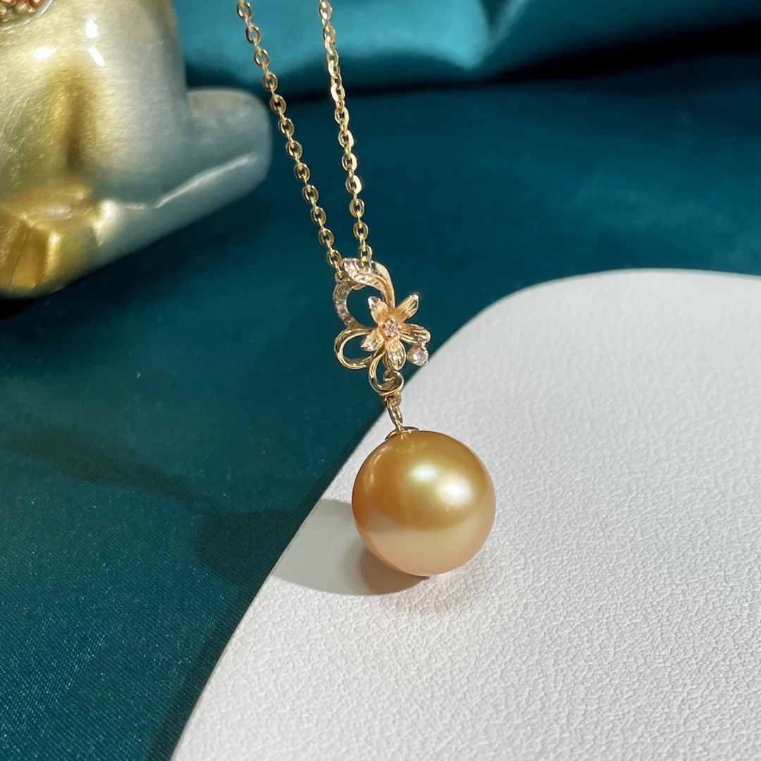 

JY Pearl Pendants Fine Jewelry Solid 18K Gold Sea Water Golden Pearls 11-12mm Pendants Necklaces for Women Gifts