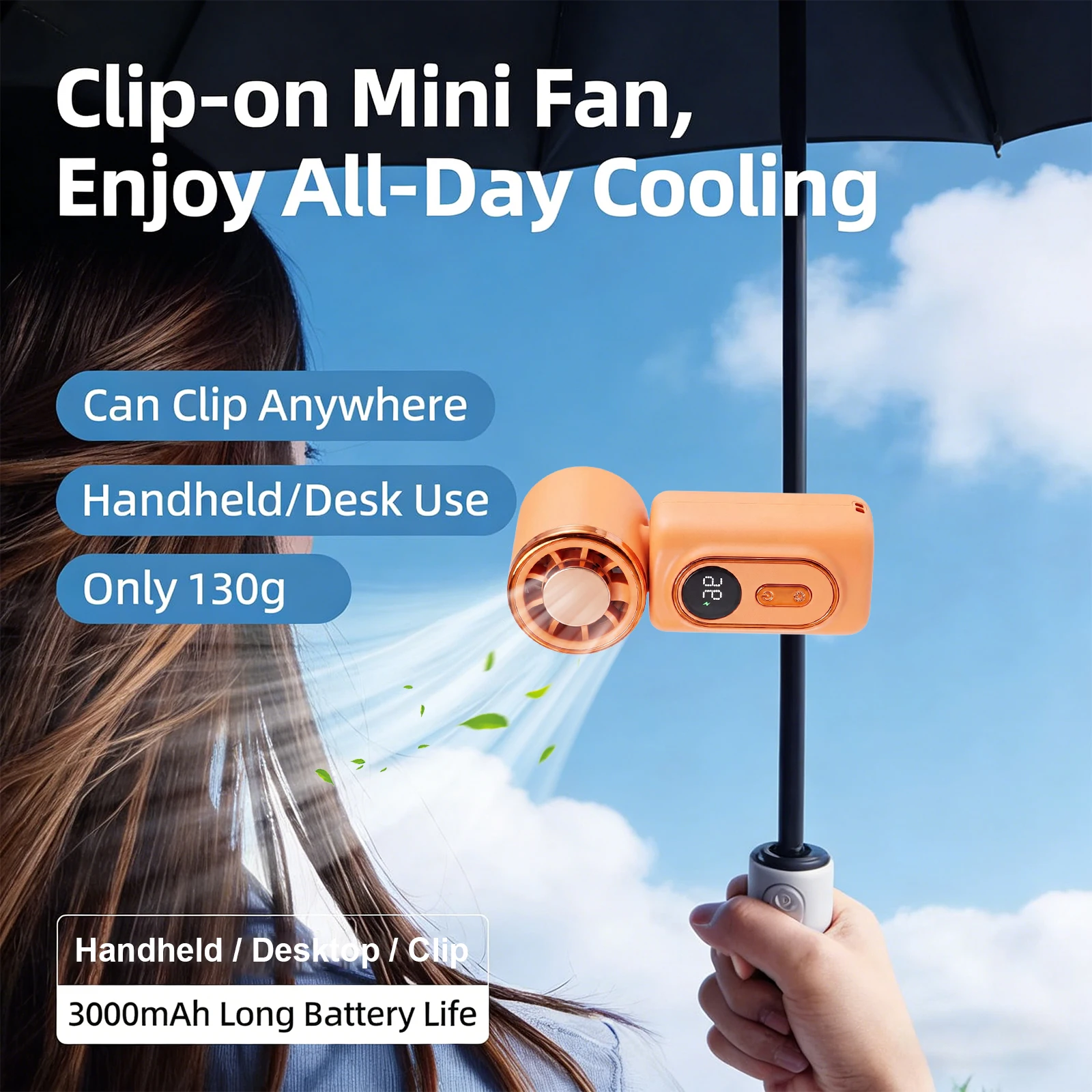 

Personal Handheld Fans Hands-Free Small Pocket Fan 3000mAh with LED Display for Outdoor Travel Office Travel Accessories Gift