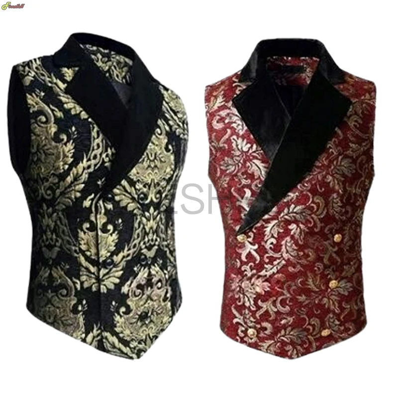 Men's Medieval Vintage Jacquard Waistcoat Costume Slim Fit Single Breast Vest Renaissance Short Sleeveless Jacket Nobles Cosplay