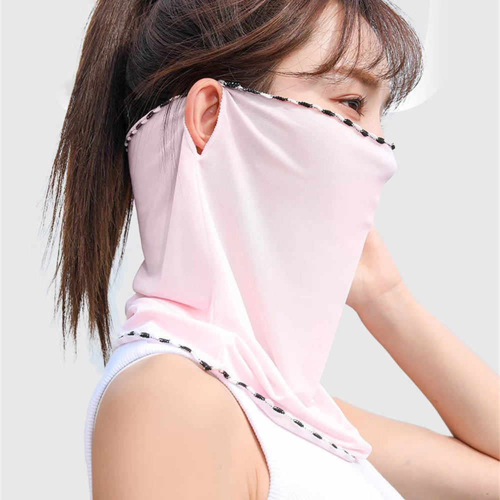 Ice Silk Mask Girl Summer Sunscreen Neck Protection Face Cover Gradient Color Hang Ear Outdoor Cool Breathable Mask