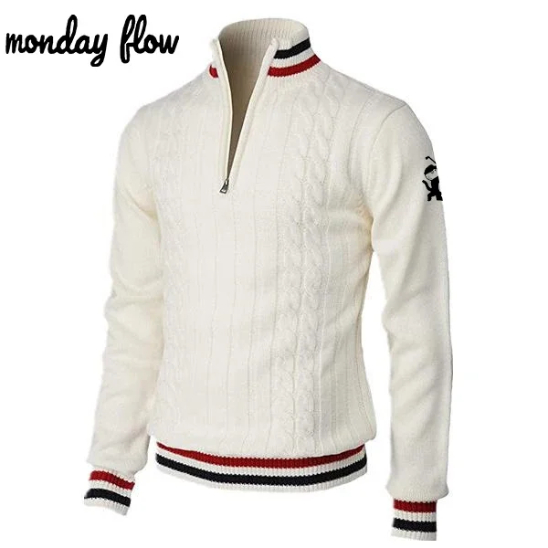 Monday Flow Autumn Winter Fashion Men's Knitted Sweater Round Neck High Elastic Outdoor Sports Golf Pullover Casual Men's Wear