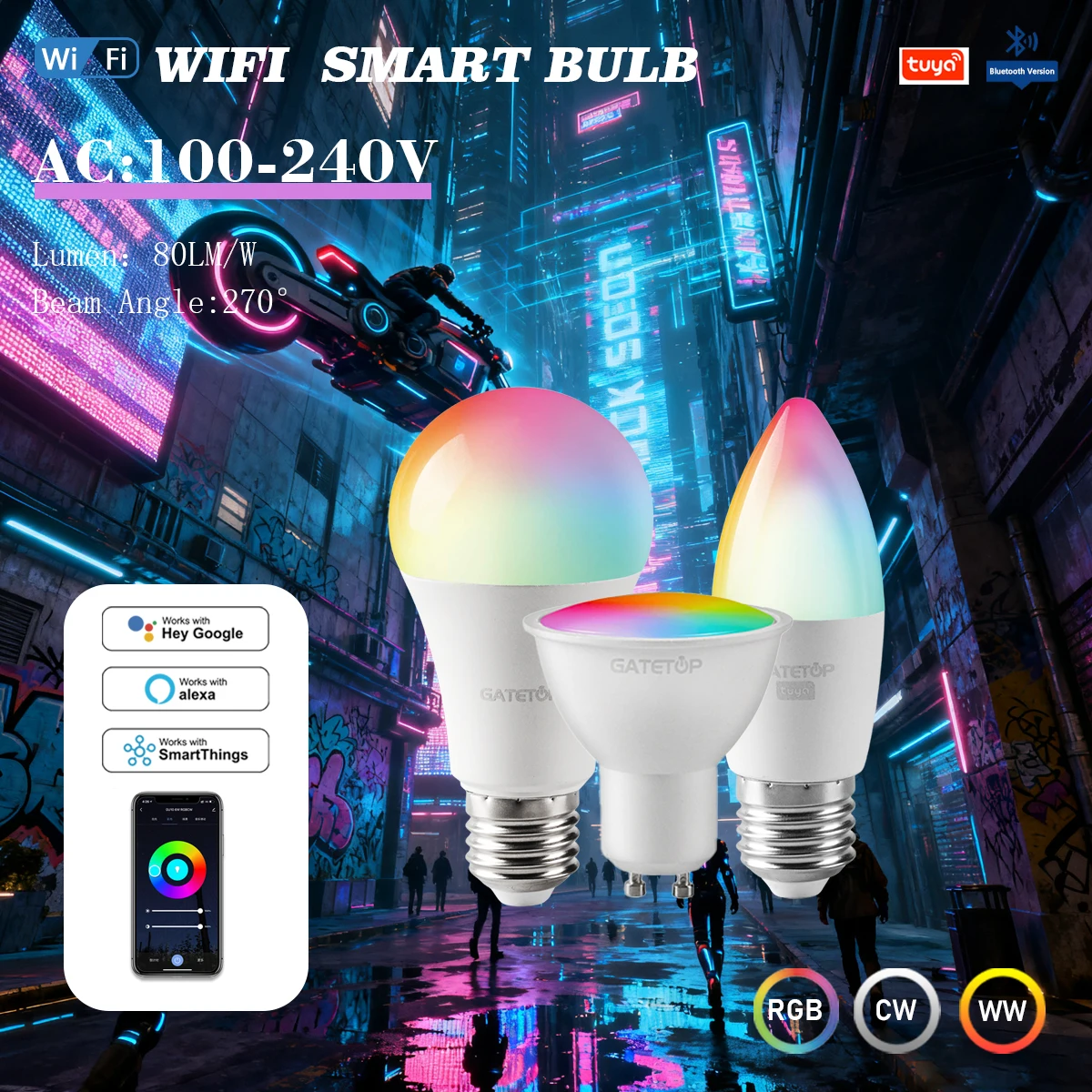 Smart Tuya Rgb Bulb Gu10 C37 A60 T37 E14 E27 Light Dimmable Wifi Led Magic Lamp AC 110V 85V-265V Work With Alexa Google Home