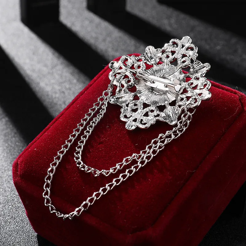 Retro Palace Edelstein Brosche Herren Anzug Pin Vintage Strass Kreuz Quaste Anstecknadeln mit Kette Abzeichen Luxus Schmuck Zubehör – Detail 9