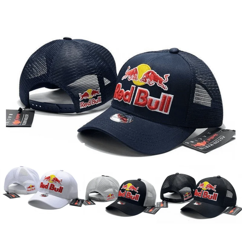 Red Bull Mesh Hat Embroidered Red Bull Baseball Hat Men's and Women's Outdoor Multi functional Hat Red Bull Racing Hat 4 Colors