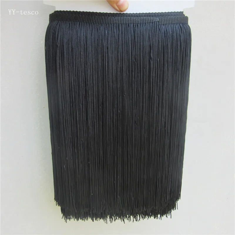 1 Yard/Lot 25CM Long Polyester Lace Tassel Fringe black Lace Trim Ribbon Sew Latin Dress Stage Garment Curtain DIY Accessories