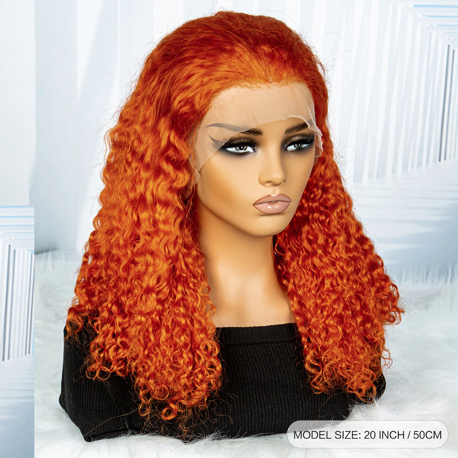 20 Inch 13x4 Lace Frontal Curly Wigs 350% Density 100% Remy Human Hair Wigs Ginger Orange Water Wave Transparent HD Lace Bob Wig