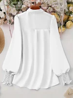 Plus Size 2025 Spring and Summer New Women's Casual Puff Sleeve Blouse Solid Color Suitable for Office Outdoor Single Breasted - Image 3