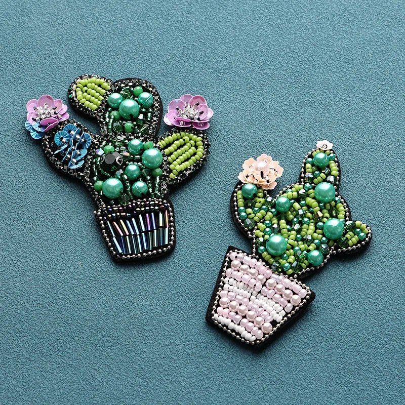 3D Cactus Eye Coconut Dolphin Patches for Clothing DIY Sew On Patches Beaded Applique Parches Bordados Para Clothing Decoration