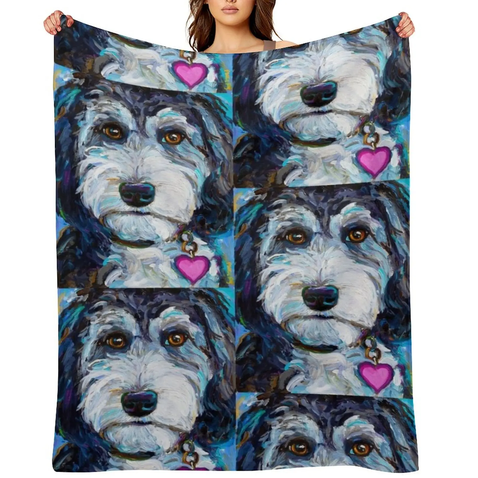 

Tuxedo Aussiedoodle Dog by Robert Phelps Throw Blanket Soft Sofas Thermal Bed linens Blankets