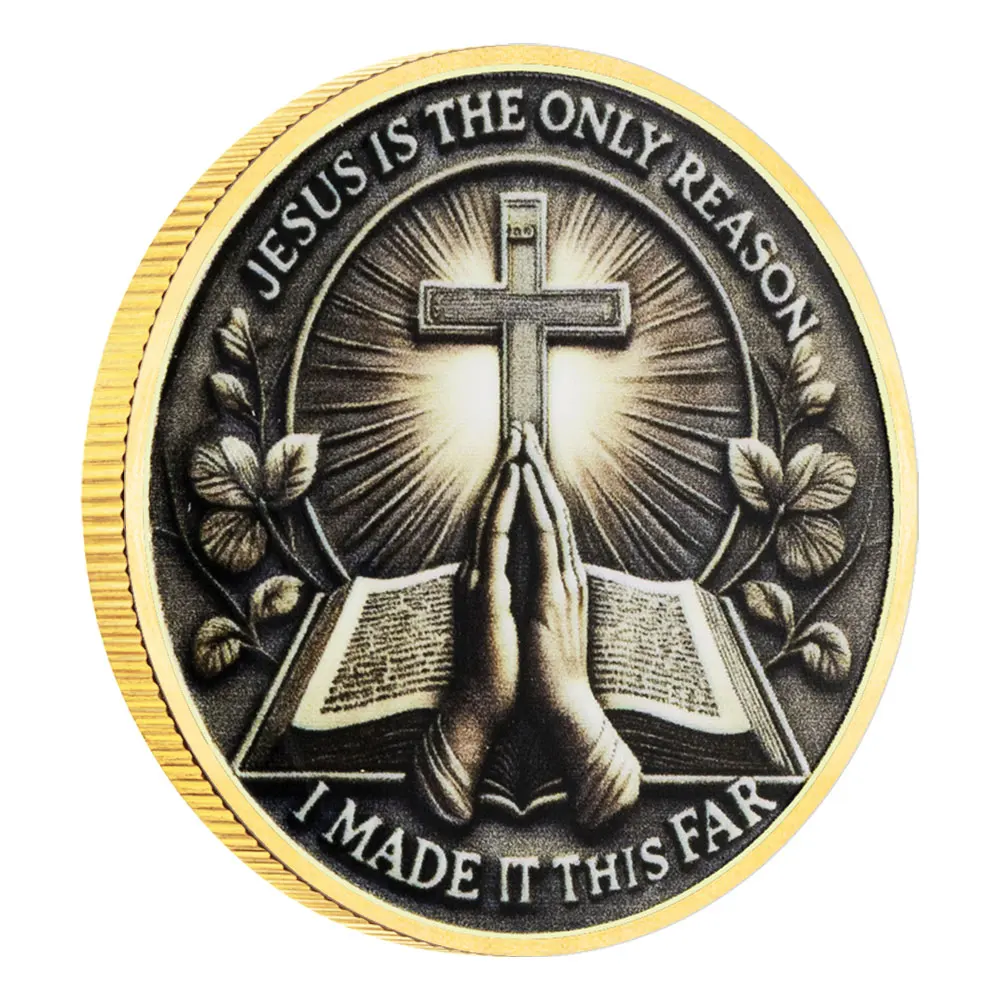 NEW Jesus Is The Only Reason Gold Plated Souvenir Coin I Made Is This Far Cross Collection Coin Home Decoration view 4