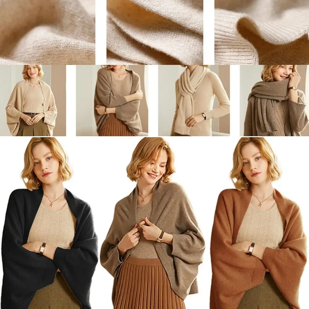 New with Sleeves Loose Shawl Soft Solid Color Open Front Poncho Scarf Warm Pashminas Shawl