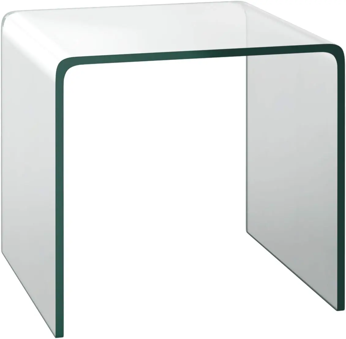 Tempered Glass End Table, Clear Sofa End Tables with Waterfall Edges & Non-Slip Pad, 18 x 18 x 16 inches, No Assembly N