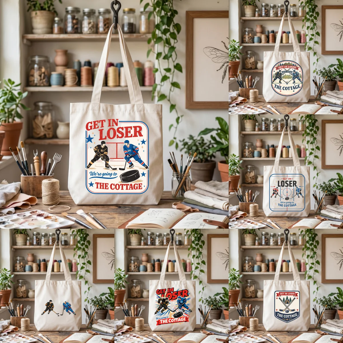 

1 Pack 35×38.5cm Durable Canvas Tote Bag, Funny Hockey Themed Graphic Shoulder Bag, Eco-friendly Reusable Work & School Tote