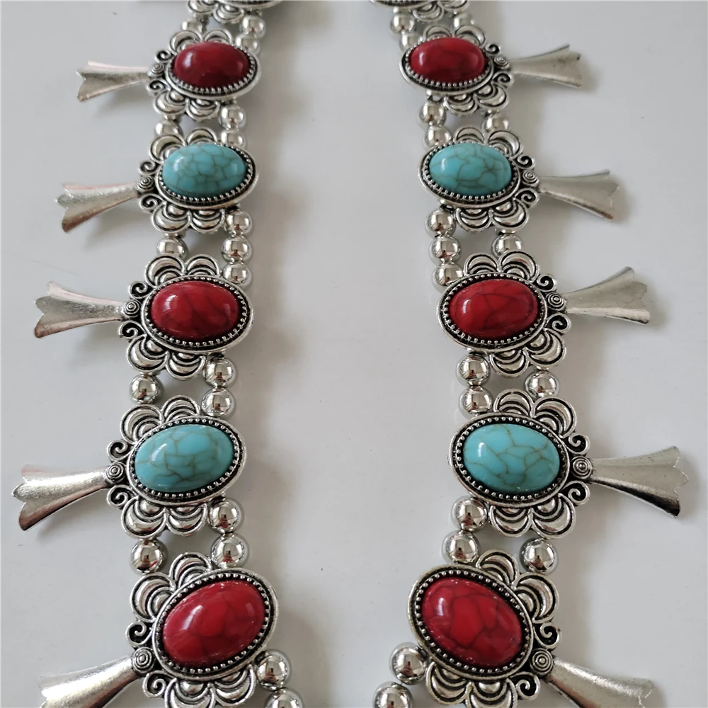 2025 New Indian Ethnic Vintage Statement Necklace Women Fashion Red Blue Turquoise Resin Moon Necklace Pendants Jewelry