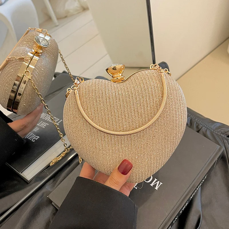Abend Clutch Tasche Frauen Tasche Glänzende Handtasche Herz Form Metall Kupplungen Tasche Mode Kette Schulter Umhängetasche Luxus Dame Geldbörse – Detail 19