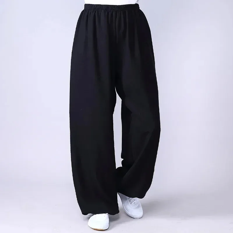 Lyou 2025 Adult Unisex Kung Fu Clothing Wushu Tai Chi Pants Linen Plus Size Elastic Martial Art Woman Yoga Trousers Morning ★ ★