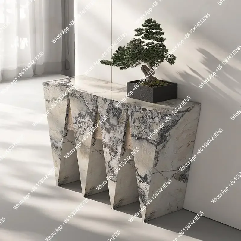 S Italian Luxury Stone Console Table, Original Design Entryway Cabinet With Open Storage, Scratch Resistant&Sturdy, Customize