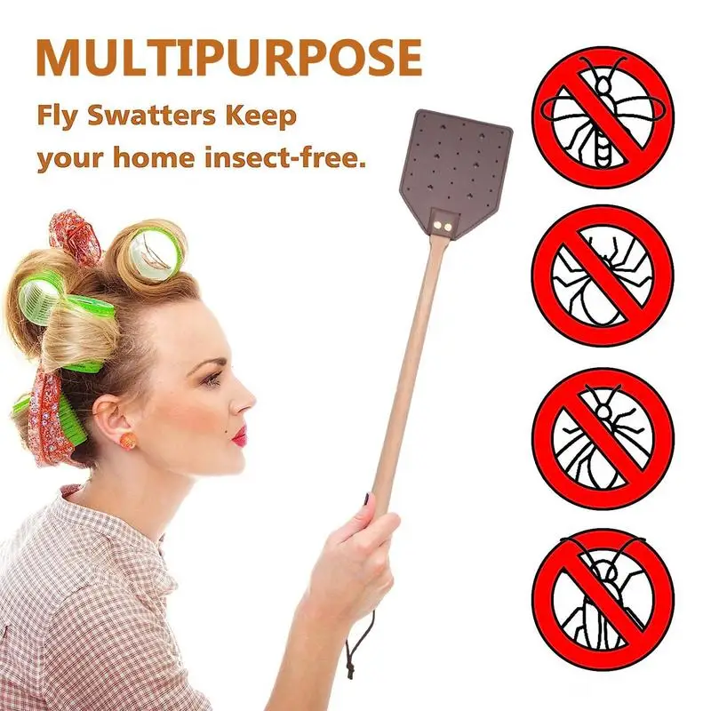 Fly Swatter For Indoor Wood Fly Swatter Leather Fly Swatter Long Handled Heavy For Outdoor Rural Insect Flies Mosquitoes & Bees