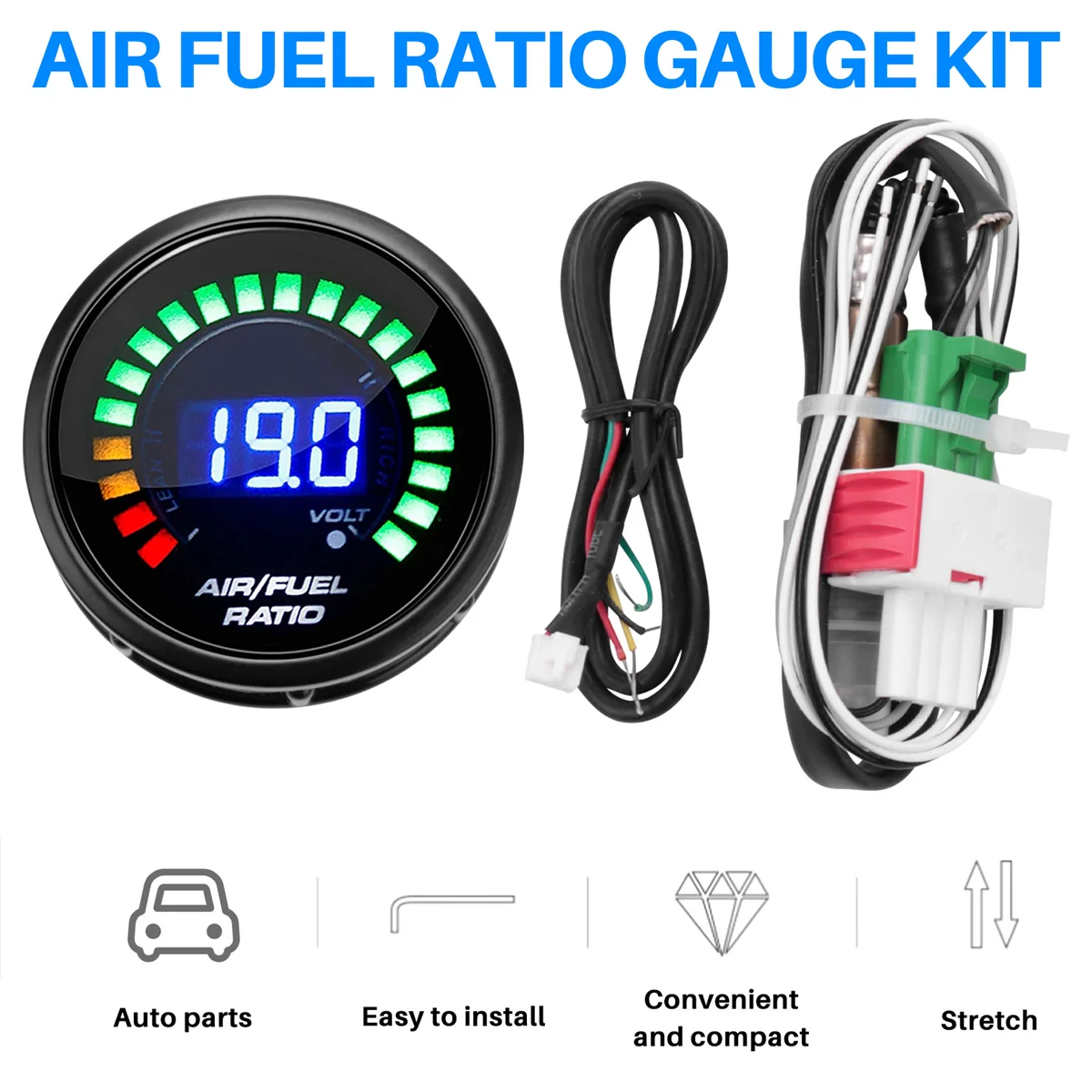 52mm Air Fuel Ratio Gauge LED Digital Display with Narrowband O2 Oxygen Sensor Car Gauge for 12V Car Racing Gauge