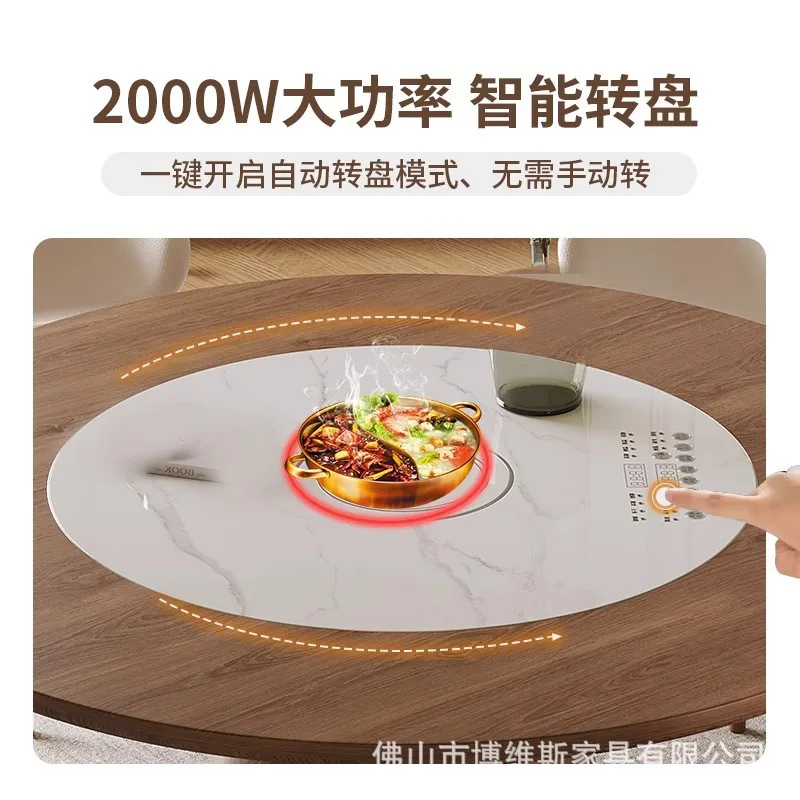 طاولة طعام مستديرة ذكية على طراز العصور الوسطى، طاولة طعام منزلية من الخشب الصلب #5