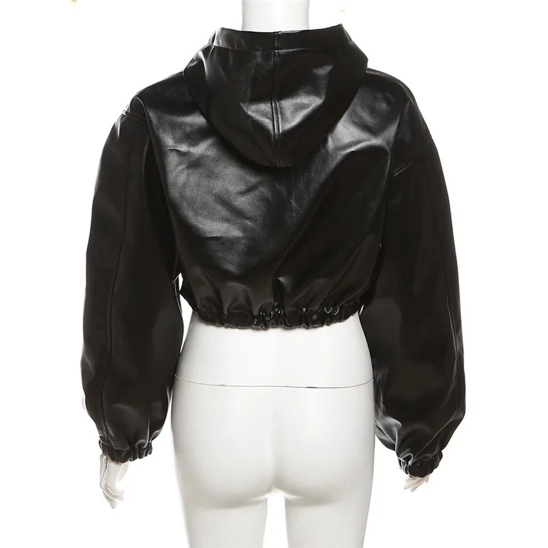 Black Hooded Cool Leather Jacket Spring Autumn Korean Loose-Fit Slim Short Zipper Motorcycle Jacket